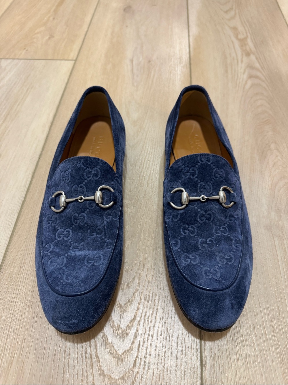 Gucci Navy Suede GG Horsebit Slip-On Loafers